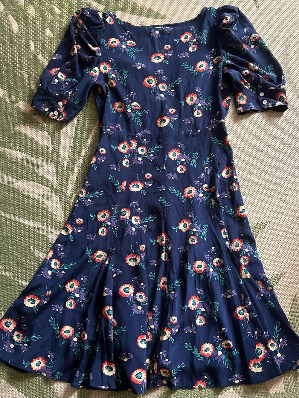 Polo Ralph Lauren Navy Floral Puff-Sleeve with Babydoll Bodice Dress size 10